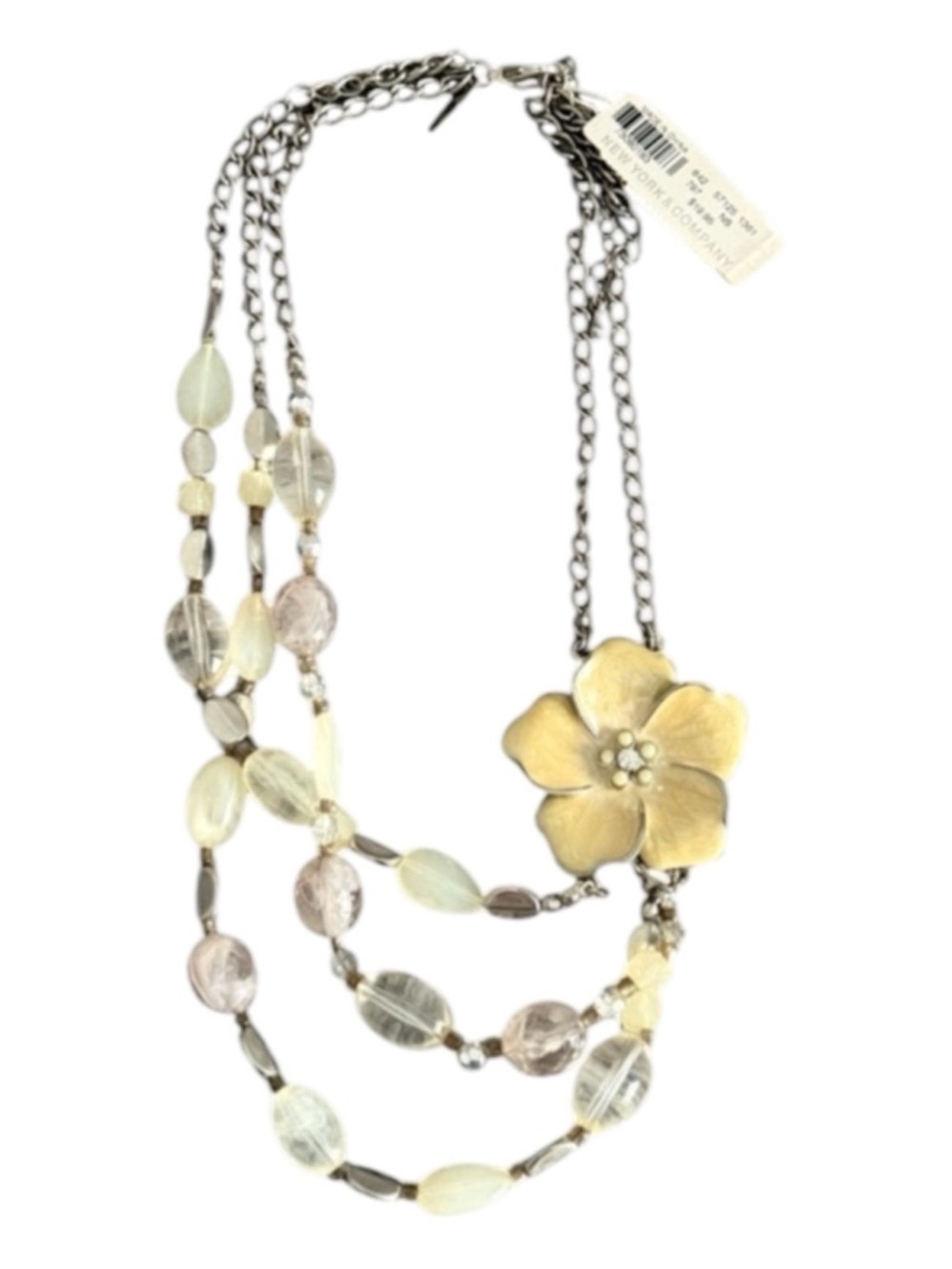 NEW Fashion Flower Bead Necklace Yellow Silver